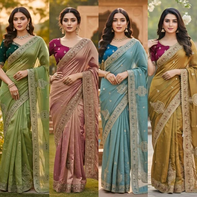 Blusa sari de seda nupcial de diseñador Sari Bollywood ropa de fiesta del sur de la India sari Foto 1 de 4