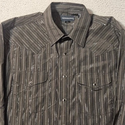 Винтажная тонкая рубашка Panhandle мужская 16,5x35 черное блестящее западное платье жемчужные застежки - Изображение 1 из 4