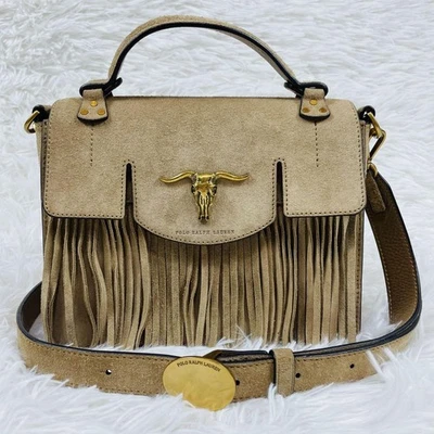 Bolso de Mano Polo Ralph Lauren Buffalo 2 Vías Cuero Gamuza Dorado Herrajes Foto 1 de 4