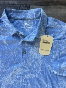 Tommy Bahama Polo Shirt Mens XL Blue White Big Sky Blue Floral All Over Print - Picture 1 of 6