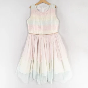 Bonnie Jean Dress Girls 14 Multicolor Pastel Stripe Party Wedding Holiday Event - Picture 1 of 8