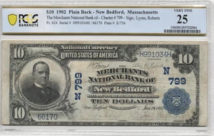 1902 New Bedford Massachusetts $10 National Banknote Charter 799 PCGS VF 25 - Picture 1 of 2