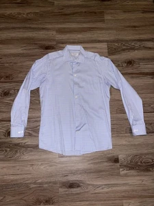 Eton Shirt Mens 17.5 44 Blue White Gingham Dress Contemporary Fit Long Sleeve - Picture 1 of 5