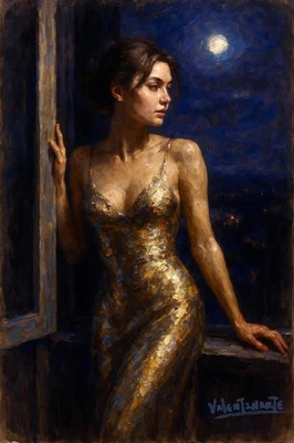 Edição limitada estampa em tela Valentinarte mulher linda arte sexy elegante - Imagem 1 de 4