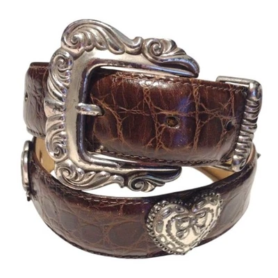 Cinturón Brighton Marrón Cocodrilo Cuero Repujado Plata Corazón Conchos Pequeño EE. UU. De Colección Foto 1 de 4