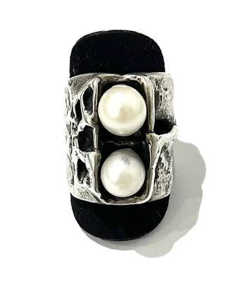 835/- Silberring, Handarbeit, Perlen, geschwärzt, Gr. 54, 9 - 21 mm breit. - Bild 1 von 2