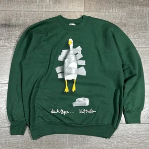 Felpa girocollo verde vintage anni 90 Duck Tape Will Bullas Art Hanes taglia XL - Foto 1 di 4