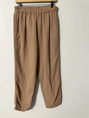 Pantalones Crane Fácil Negro Algodón Arrugado Lino Cintura Elástica Pantalones Cónicos Talla M Foto 1 de 4