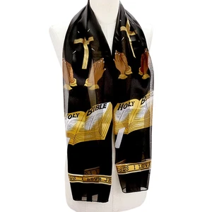 Black I LOVE JESUS SCARF W/PRAYING HANDS & BIBLE & CROSS.. 13" X 60". - Picture 1 of 1