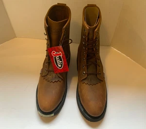 Stivali da lavoro Justin 8” corteccia invecchiata punta tonda acciaio 764 uomo taglia 10 EE EH pericolo NUOVI - Foto 1 di 5