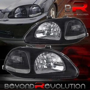 For 1996-1998 Civic Black Headlights Clear Corner Signal Bumper Lamps Assembly - Picture 1 of 4