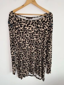 Maggie T Blouse Womens Size 2 Brown Animal Print Long Sleeve Boat Neck Stretch - Picture 1 of 12