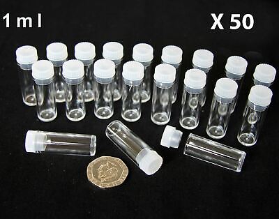 1ml Plastic Test Tubes Vials With Push Cap - Box Of 50  Container Craft Powder • 13.97£
