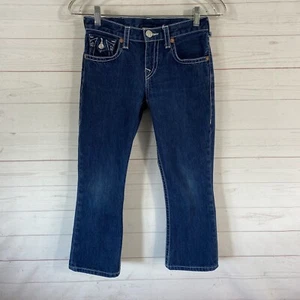 True Religion Girls Cropped Jeans Size 12 Blue Cotton Back Pocket Flap 25x23 - Picture 1 of 14