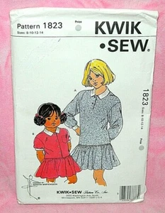 Uncut Kwik Sew Girl Tween 8-14 Long or Short Sleeve Drop Waist Dress Pattern1823 - Picture 1 of 2