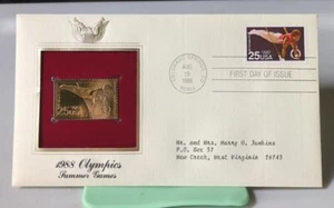 Réplica de estampilla cubierta de réplica de oro dorado de los Juegos Olímpicos de Verano 1988 United Post USPS - Imagen 1 de 3