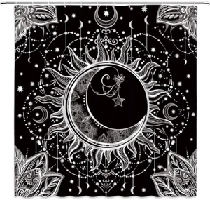 Sun and Moon Shower Curtain Retro Moon Phase Boho Lunar Eclipse Celestial Magic - Picture 1 of 12