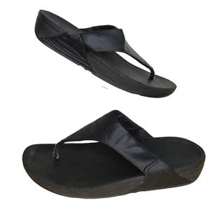 Sandalias de Tanga FitFlop Talla 11 Lulu Cuero Negro Chanclas Sin Cordones Tonificación - Imagen 1 de 8
