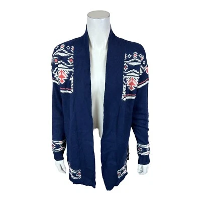Denim & Co. Canyon Retreat Open Front Jacquard Cardigan Navy 1X Size - Image 1 of 2