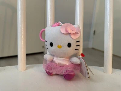 Hello Kitty TY  Stuffed Plush 3.5” Pink Dress Keychain NEW with tug - Image 1 of 4