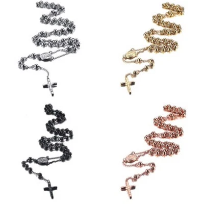 Мода 4/6/8/10 мм 316L из нержавеющей стали мужчин женщин четки крест подвеска ожерелье - Изображение 1 из 4