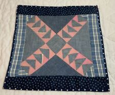 Antique Patchwork Quilt Table Topper, Early Calicos, Flying Geese, Blue, Pink