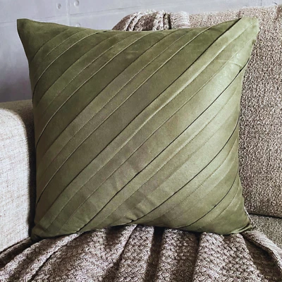 Couch Cushion Case Green 16"x16", Room Decor Faux Suede - Contemporary Olive - Image 1 of 4
