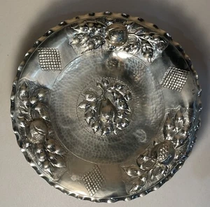 GORGEOUS HEAVY Antique Silver Plate 14" Footed Hammered Serving Platter Tray - Picture 1 of 6