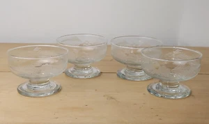 Set of 4 Vintage Etched Fern & Flowers Glasses Footed Sundae Dish Dessert Bowl - Picture 1 of 7