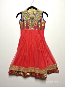 Girls Fit & Flare Dress 28 Multicolor Floral Embellished Rhinestone Back Zip - Picture 1 of 10