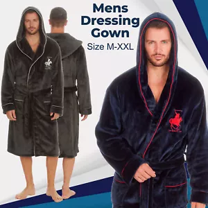 Mens Horse Embroidered Hooded Super Soft Bath Robe Dressing Gown Pockets M-XXL - Picture 1 of 12