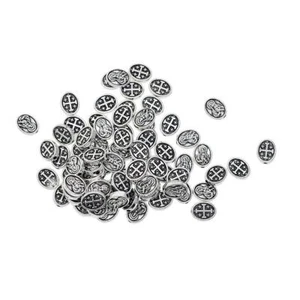 50 Pieces Tibetan Silver Alloy Mary Cross Oval Spacer Beads Charms Jewelry - Picture 1 of 7