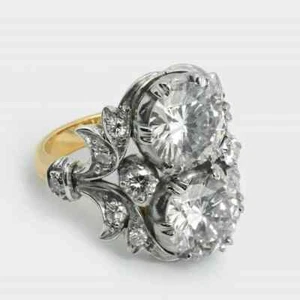 Vintage Art Deco Style Round Cut Lab Created Diamond Engagement 14K Gold FN Ring - Picture 1 of 7