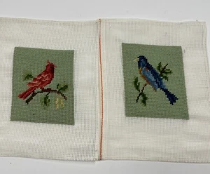 VTG Crosstitch Blue Bird Cardinal Set of 2  Unfinished Canvas 4" x 5" - Picture 1 of 4