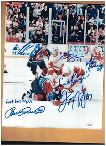 Darren McCarty LEMIEUX FOOTE SHANAHAN & MIKE VERNON AUTOGRAPHED FIGHT PHOTO JSA - Picture 1 of 1