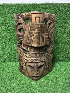 LARGE VINTAGE HAND CARVED WOOD mask mayan mexico Macchu Picchu Aztec Americana - Picture 1 of 7