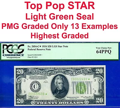 1934 $20 Federal Reserve Note PCGS 64PPQ rare light green seal star Fr 2054-C* - Image 1 of 4