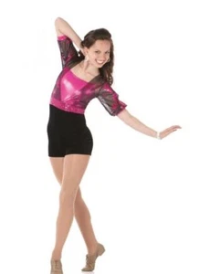 Happy Adult X-Large New Dance Tap Costume Foil Biketard Unitard w/Mesh Shrug - Picture 1 of 3