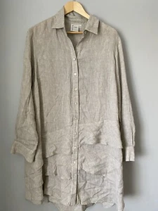 FINLEY 100% Linen JENNA Tiered Ruffle Shirt Dress Women's L Long Roll Tab Sleeve - Picture 1 of 6