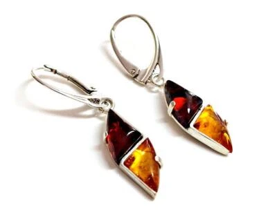 Bernstein Ohrhänger Silber 925 Ohrringe Paar braun gelb echt Sterlingsilber ea86 - Bild 1 von 4