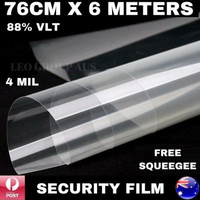 CLEAR SECURITY SAFETY WINDOW GLASS FILM ANTI SHATTER PROOF PROTECTION  76CM X 6M - image 1 of 4