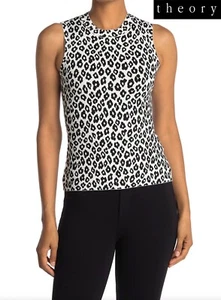 THEORY NWT $285 GLOSSED LEOPARD PRINT RAYON BLEND BLACK/IVORY TANK TOP.  SZ S - Picture 1 of 11