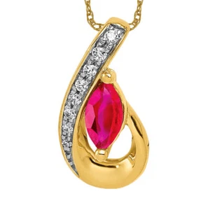 14K Solid Yellow Gold Diamond Ruby Teardrop Floating Chain Slide Necklace - Picture 1 of 6