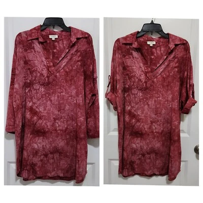 Mini Vestido Umgee Para Mujer M Mezcla de Lino Tie Dye Manga con Pestaña Rodante Boho Hippy  Foto 1 de 4