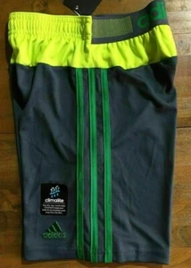 ADIDAS Climalite Shorts - Little Boy's Size 6 (gray/green/neon yellow) NWT $28 - Picture 1 of 4