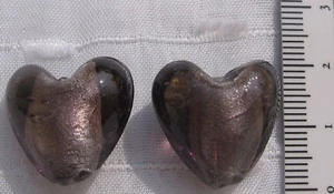 LOT DE 4 PERLES COEURS NOIR GRIS EN VERRE LAMPWORK SOUFFLE *L7 - Picture 1 of 2