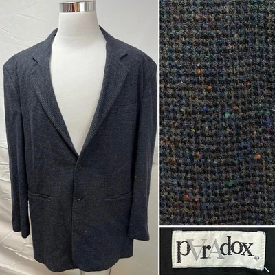 Casaco jaqueta blazer vintage masculino 44L azul preto manchado arco-íris tweed anos 90 Y2K - Imagem 1 de 4