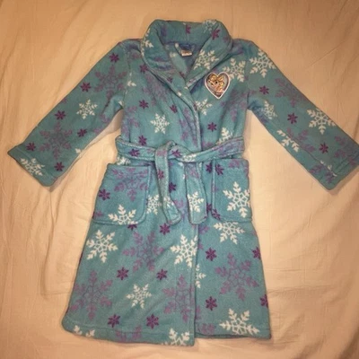 Disney Frozen's Elsa Girls Bathrobe Size S Blue Plush Fleece Pajamas Sleepwear - Image 1 of 4