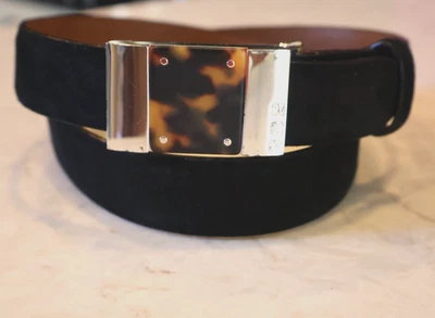 Ремень женский замшевый Ralph Lauren Black Label Италия 1 дюйм черепаховый серебристый размер SM 773 - Изображение 1 из 4