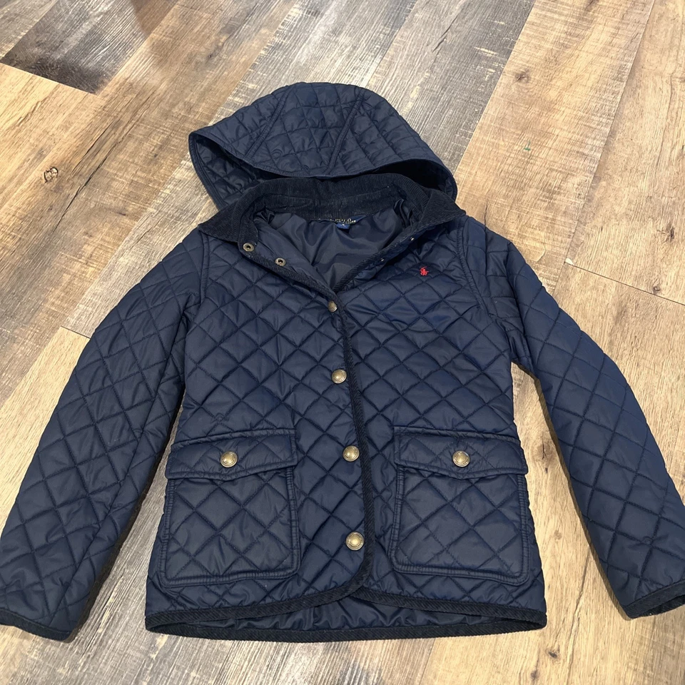 Polo Ralph Lauren Kids Quilted Jacket with Hood, Navy Blue, Size M 8/10 - Image 1 of 4